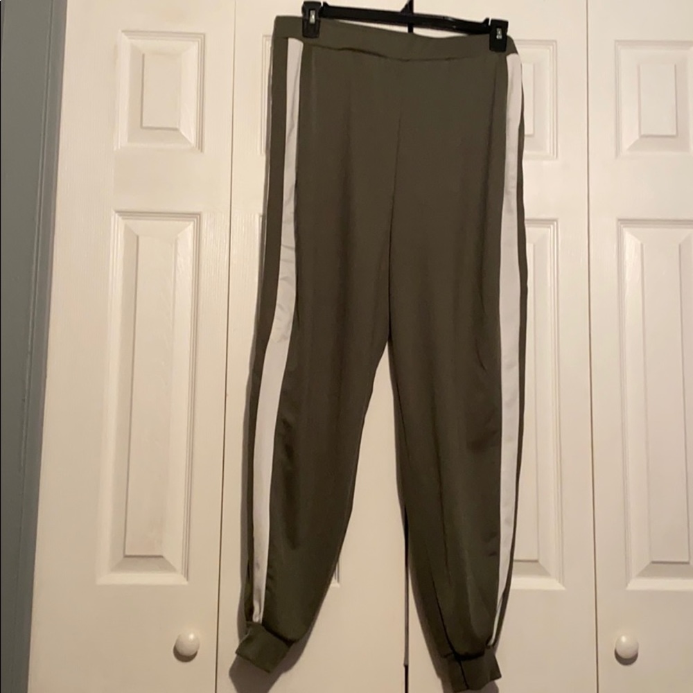 Boohoo green with white strip jogger